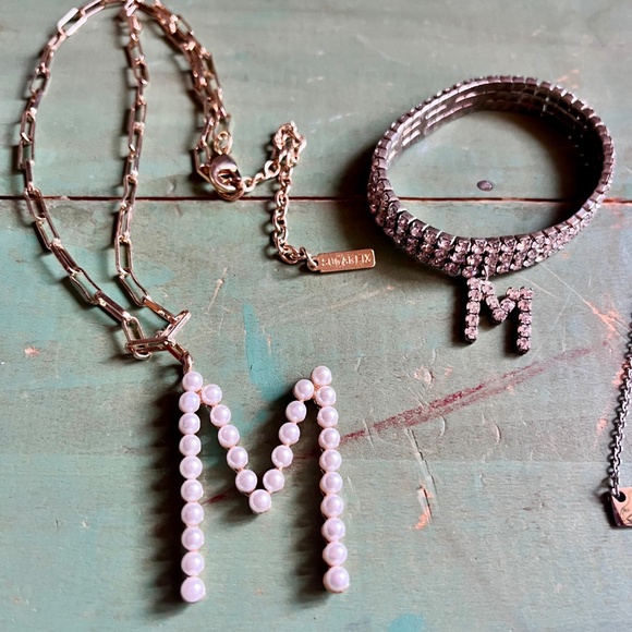 Initial M Jewelry - Sugarfix Pearl M - Rhinestone M Stretch - Silver Tone M Bar - Picture 2 of 9